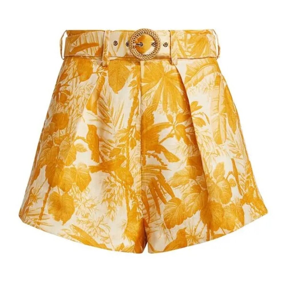 Zimmermann Mae Palm Tuck Shorts size 1/S Belted High Waist Linen